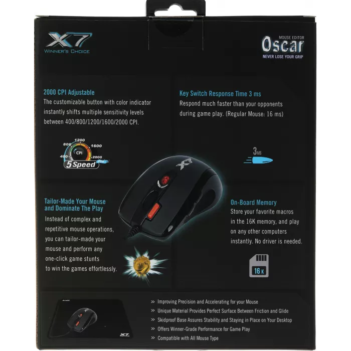 Мышь A4Tech X-7120 черный оптическая 2000dpi USB 7but (X-710BK+X7-200MP)