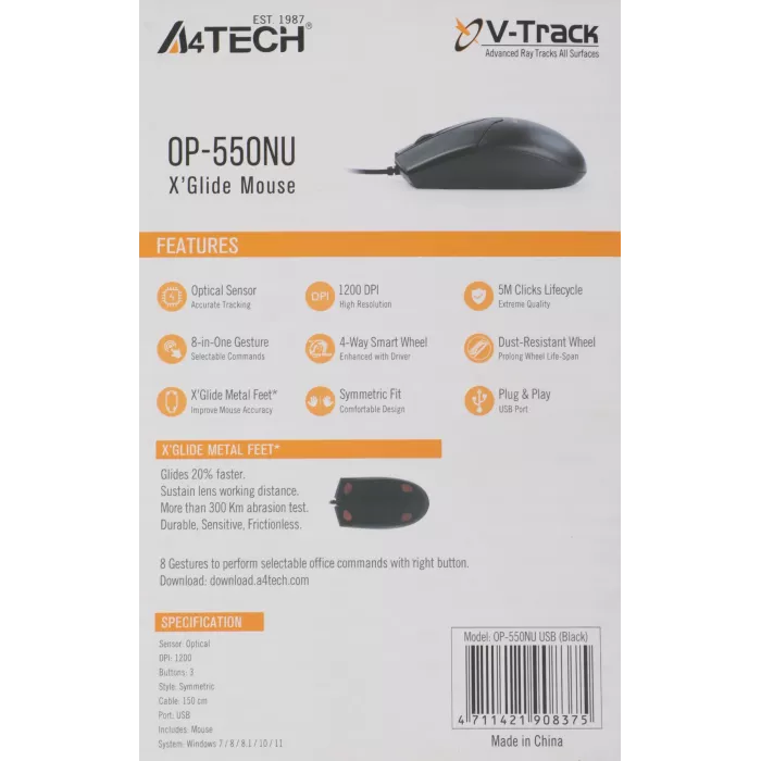 Мышь A4Tech V-Track Padless OP-550NU черный оптическая 1200dpi USB 3but