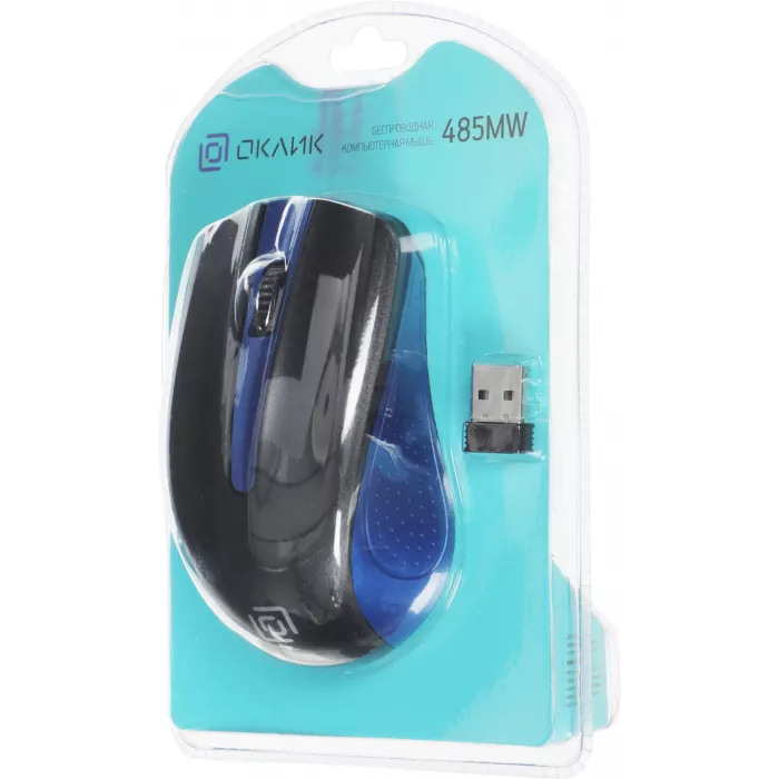 Мышь Оклик 485MW черный/синий оптическая 1200dpi беспров. USB для ноутбука 3but (997826)