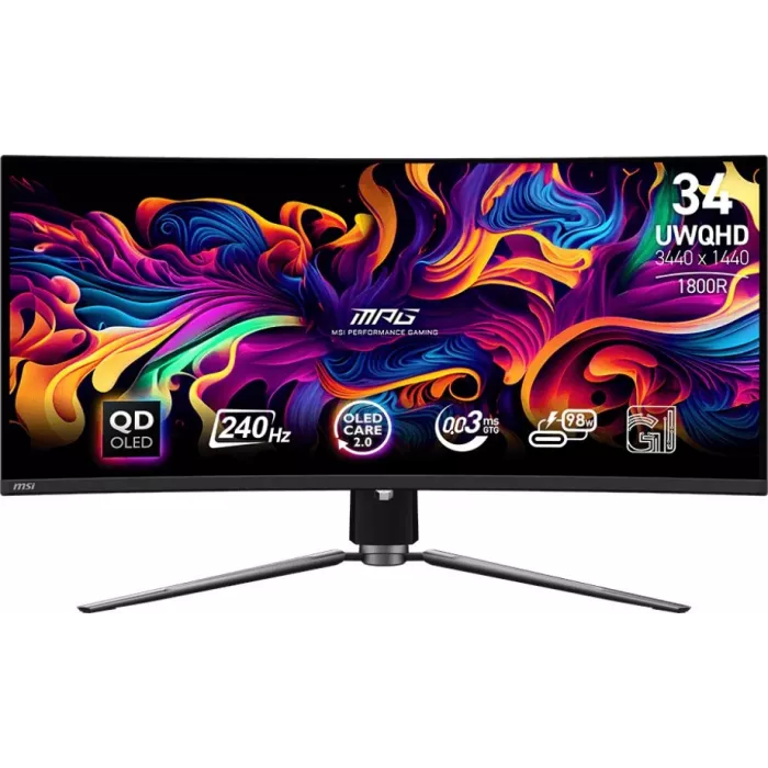 Монитор MSI 34" MPG 341CQPX черный QD OLED LED 21:9 HDMI полуматовая HAS Piv 250cd 178гр/178гр 3440x1440 240Hz DP UW USB 8.9кг