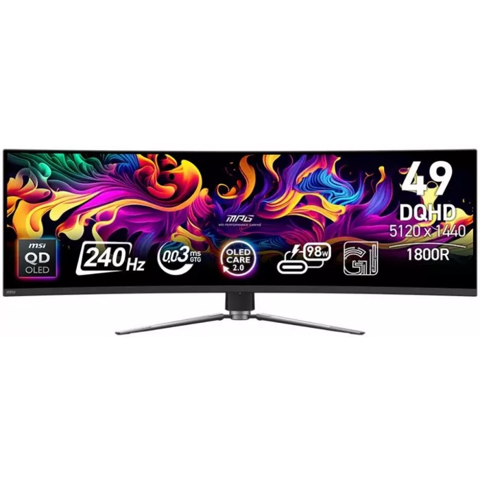 Монитор MSI 49" MPG 491CQPX QD-OLED черный QD OLED LED 32:9 HDMI матовая HAS Piv 250cd 178гр/178гр 5120x1440 240Hz DP USB 10.6кг