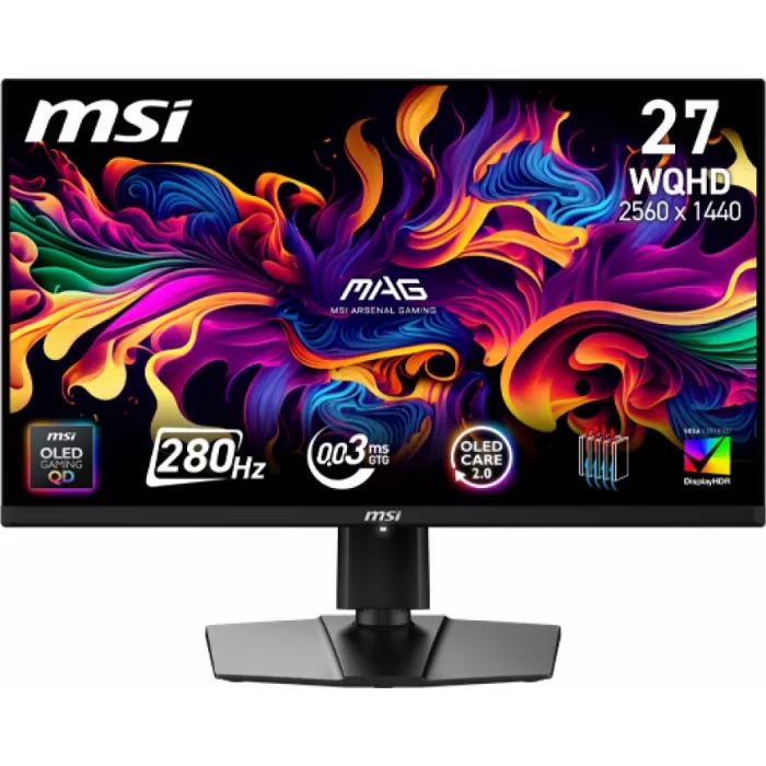 Монитор MSI 26.5" Mag 271QP QD-OLED X28 черный QD OLED LED 16:9 HDMI матовая HAS Piv 250cd 178гр/178гр 2560x1440 280Hz DP Quad 2K (1440p) 8.2кг