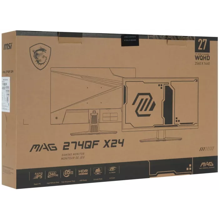 Монитор MSI 27" Mag 274QF X24 черный IPS LED 16:9 HDMI полуматовая 250cd 178гр/178гр 2560x1440 240Hz FreeSync Premium DP Quad 2K (1440p) 4.7кг