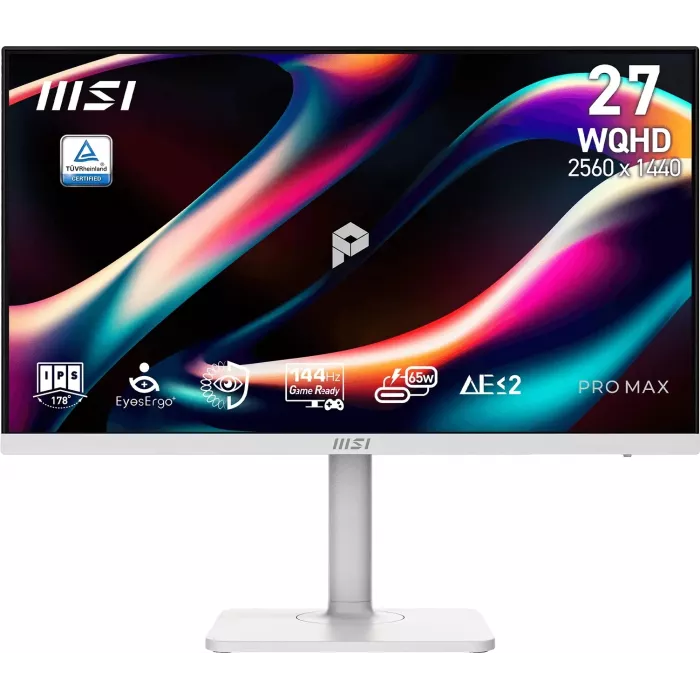Монитор MSI 27" Pro Max 271QPHW E14 белый IPS LED 4ms 16:9 HDMI M/M матовая HAS Piv 1500:1 300cd 178гр/178гр 2560x1440 144Hz DP Quad 2K (1440p) USB 6.4кг