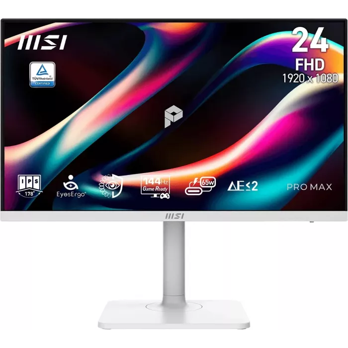 Монитор MSI 23.8" Pro Max MAX 241PHW E14 белый IPS LED 16:9 HDMI M/M матовая HAS Piv 1500:1 300cd 178гр/178гр 1920x1080 144Hz DP FHD USB 5.35кг