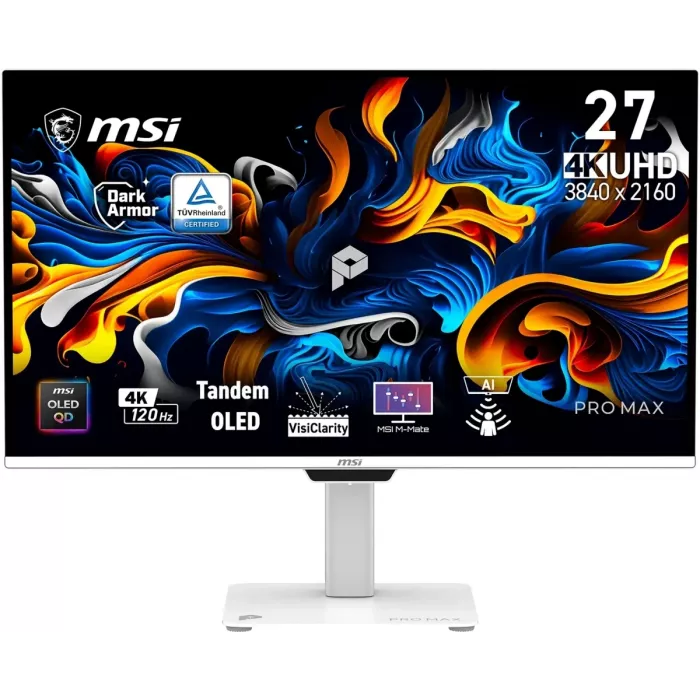 Монитор MSI 26.5" Max 271UPXW12G белый QD OLED LED 16:9 HDMI M/M матовая HAS Piv 250cd 178гр/178гр 3840x2160 120Hz FreeSync Premium Pro DP 4K USB 6.6кг