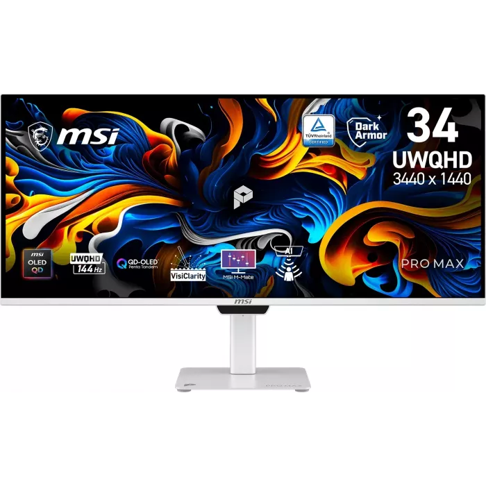Монитор MSI 34" Max 341QPXW14G белый QD OLED LED 21:9 HDMI M/M полуматовая HAS Piv 250cd 178гр/178гр 3440x1440 144Hz FreeSync Premium Pro DP UW USB 8.9кг