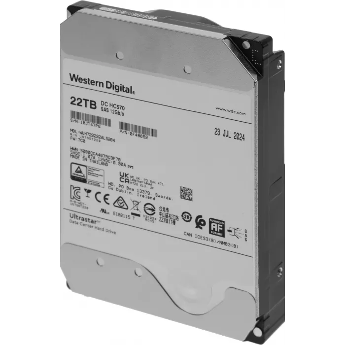 Жесткий диск WD SAS 3.0 22TB 0F48052 WUH722222AL5204 Server Ultrastar DC HC570 512E (7200rpm) 512Mb 3.5"