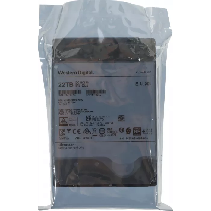 Жесткий диск WD SAS 3.0 22TB 0F48052 WUH722222AL5204 Server Ultrastar DC HC570 512E (7200rpm) 512Mb 3.5"