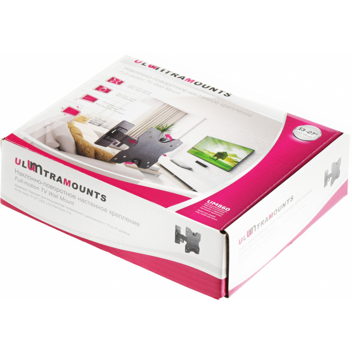 Кронштейн для телевизора Ultramounts UM860 черный 13"-27" макс.20кг настенный поворот и наклон