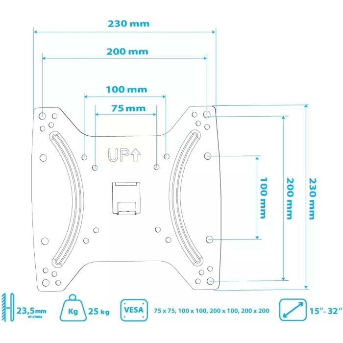 Кронштейн для телевизора Kromax OPTIMA-200 черный 15"-42" макс.25кг настенный фиксированный