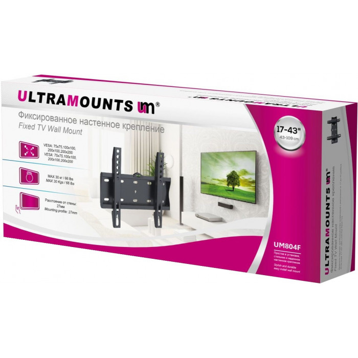 Кронштейн для телевизора Ultramounts UM804F черный 23"-42" макс.30кг настенный фиксированный