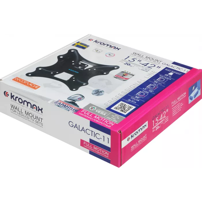 Кронштейн для телевизора Kromax GALACTIC-11 черный 15"-42" макс.20кг настенный поворот и наклон