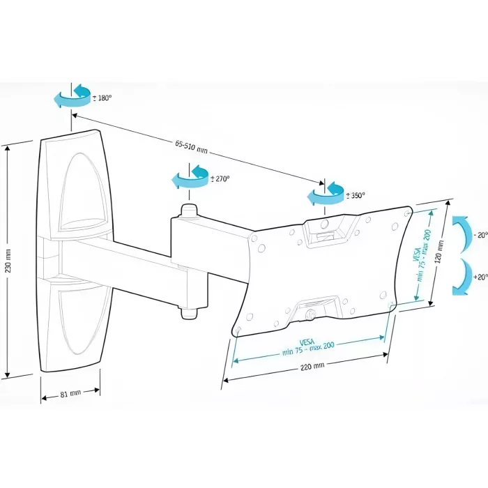 Кронштейн для телевизора Holder LCDS-5064 белый 10"-32" макс.30кг настенный поворотно-выдвижной и наклонный