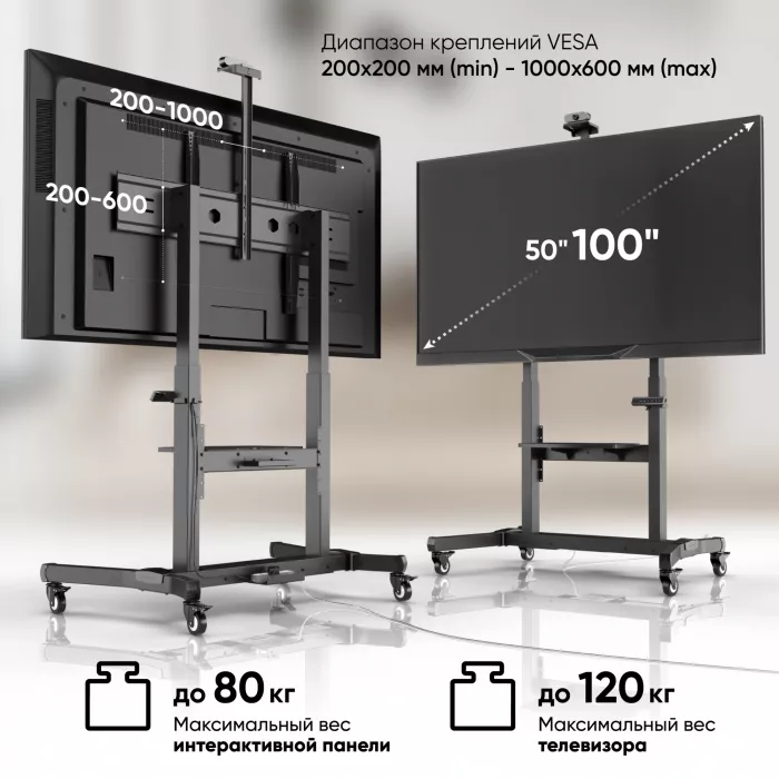 Стойка для телевизора Onkron TS1991 eLift черный 50"-100" макс.130кг напольный наклон (моторизованный лифт)