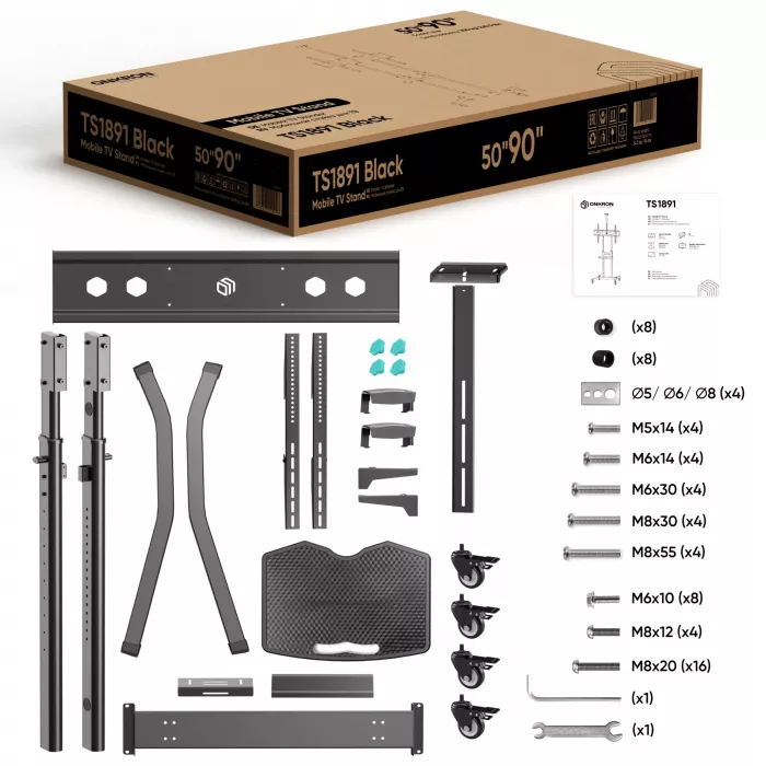 Стойка для телевизора Onkron TS1891 черный 50"-90" макс.100кг напольный мобильный