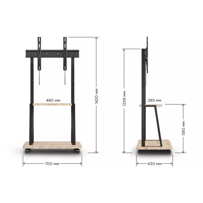Стойка для телевизора Holder PR-108 черный/дуб 32"-65" макс.40кг напольный мобильный