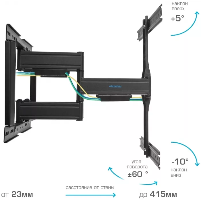 Кронштейн для телевизора Kromax Ultra Slim-102 черный 32"-90" макс.60кг настенный поворот и наклон