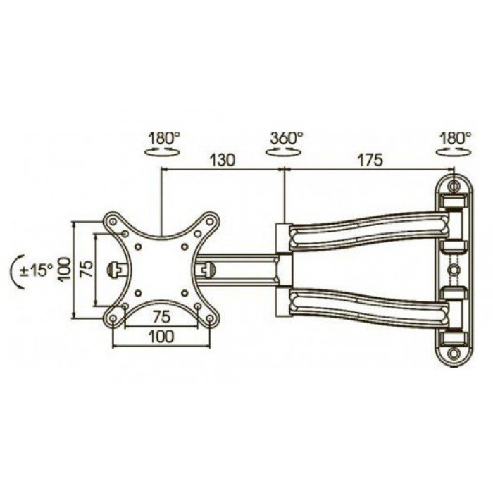 Кронштейн для телевизора Kromax TECHNO-1 темно-серый 10"-26" макс.15кг настенный поворот и наклон