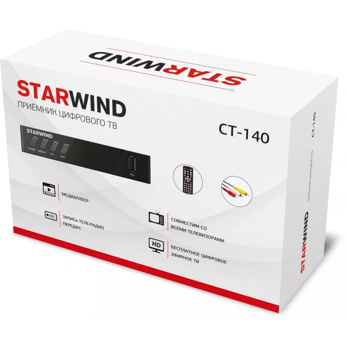 Ресивер DVB-T2 Starwind CT-140 черный