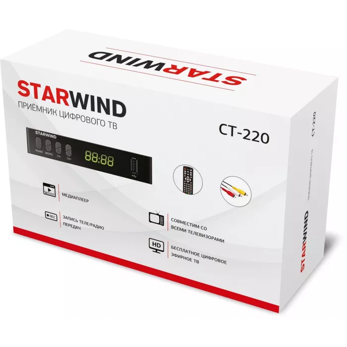 Ресивер DVB-T2 Starwind CT-220 черный