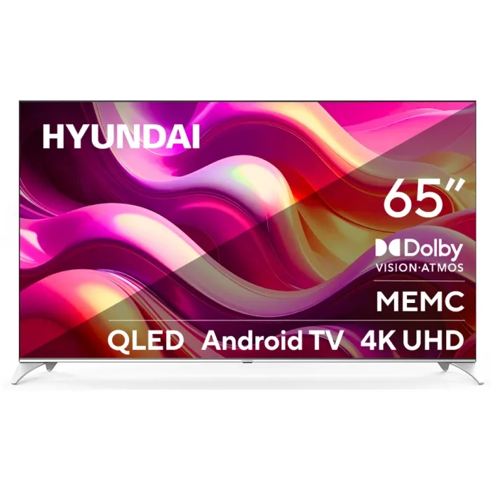 Телевизор QLED Hyundai 65" H-LED65QBU7500 Android TV Frameless черный/серебристый 4K Ultra HD 60Hz DVB-T DVB-T2 DVB-C DVB-S DVB-S2 USB WiFi Smart TV