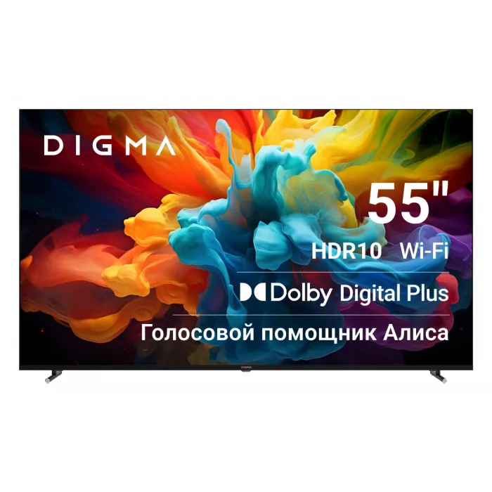 Телевизор LED Digma 55" DM-LED55UBB33 Яндекс.ТВ Frameless Metal черный 4K Ultra HD 60Hz DVB-T DVB-T2 DVB-C DVB-S DVB-S2 USB WiFi Smart TV