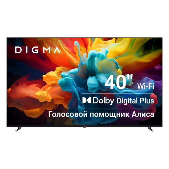 Телевизор LED Digma 40" DM-LED40SBB33 Яндекс.ТВ Frameless Metal черный FULL HD 60Hz DVB-T DVB-T2 DVB-C DVB-S DVB-S2 USB WiFi Smart TV