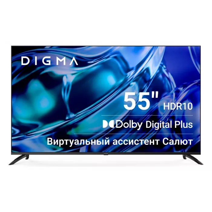 Телевизор LED Digma 55" DM-LED55UBB40 Салют ТВ Frameless Metal черный 4K Ultra HD 60Hz DVB-T DVB-T2 DVB-C DVB-S DVB-S2 USB WiFi Smart TV