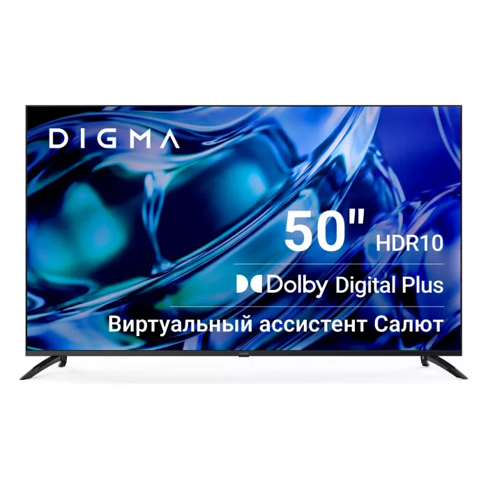 Телевизор LED Digma 50" DM-LED50UBB40 Салют ТВ Frameless Metal черный 4K Ultra HD 60Hz DVB-T DVB-T2 DVB-C DVB-S DVB-S2 USB WiFi Smart TV