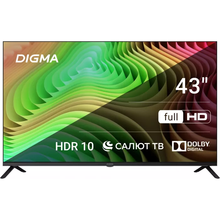 Телевизор LED Digma 43" DM-LED43SBB36 Салют ТВ Frameless Metal черный/черный FULL HD 60Hz DVB-T DVB-T2 DVB-C DVB-S DVB-S2 USB WiFi Smart TV