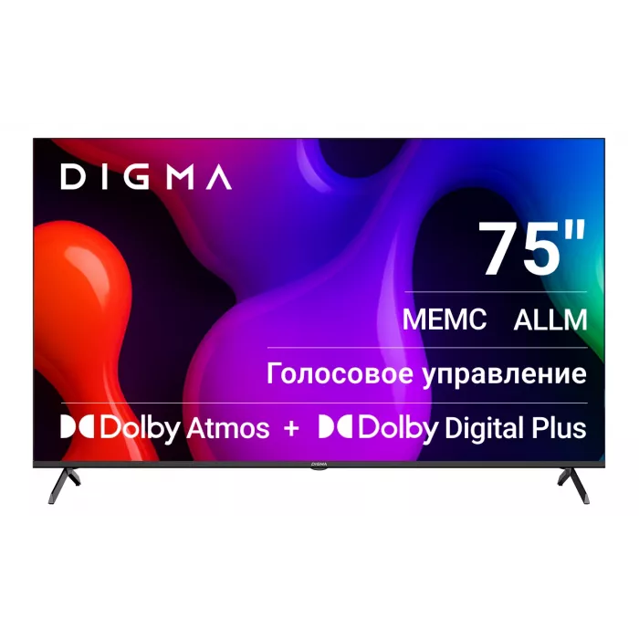 Телевизор QLED Digma 75" DM-LED75UQB31 Google TV Frameless Metal черный/черный 4K Ultra HD 60Hz MEMC DVB-T DVB-T2 DVB-C DVB-S DVB-S2 USB WiFi Smart TV