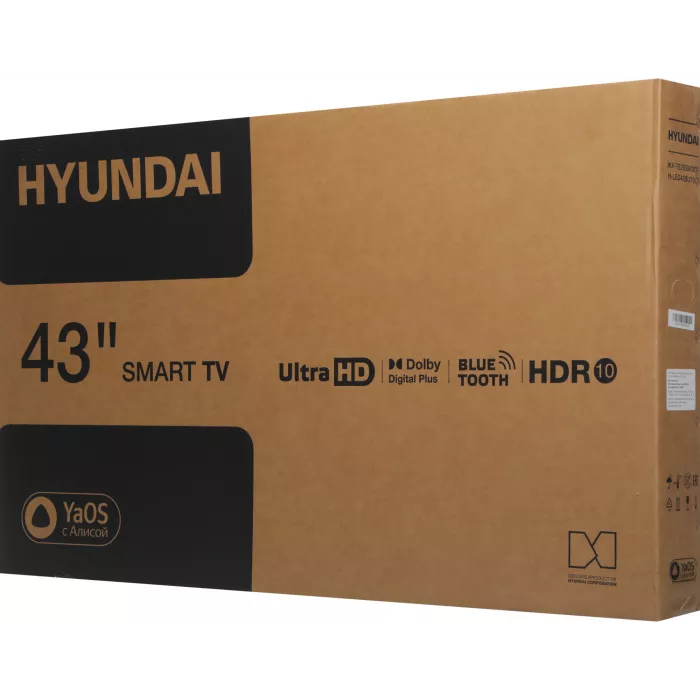 Телевизор LED Hyundai 43" H-LED43BU7012 YaOS Frameless черный/черный 4K Ultra HD 60Hz DVB-T DVB-T2 DVB-C DVB-S DVB-S2 USB WiFi Smart TV