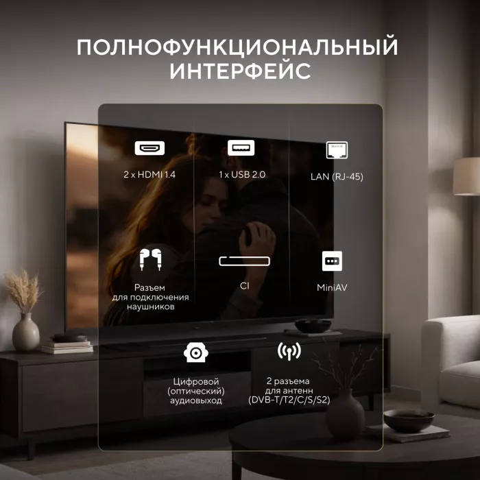Телевизор LED Hyundai 40" H-LED40BS5012 YaOS Frameless черный FULL HD 60Hz DVB-T DVB-T2 DVB-C DVB-S DVB-S2 USB WiFi Smart TV