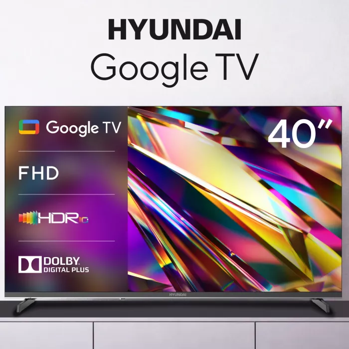 Телевизор LED Hyundai 40" H-LED40BS5011 Google TV Frameless Metal черный FULL HD 60Hz DVB-T DVB-T2 DVB-C DVB-S DVB-S2 USB WiFi Smart TV
