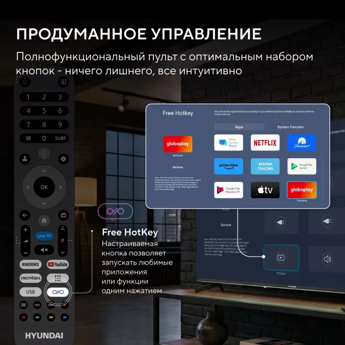 Телевизор LED Hyundai 40" H-LED40BS5011 Google TV Frameless Metal черный FULL HD 60Hz DVB-T DVB-T2 DVB-C DVB-S DVB-S2 USB WiFi Smart TV