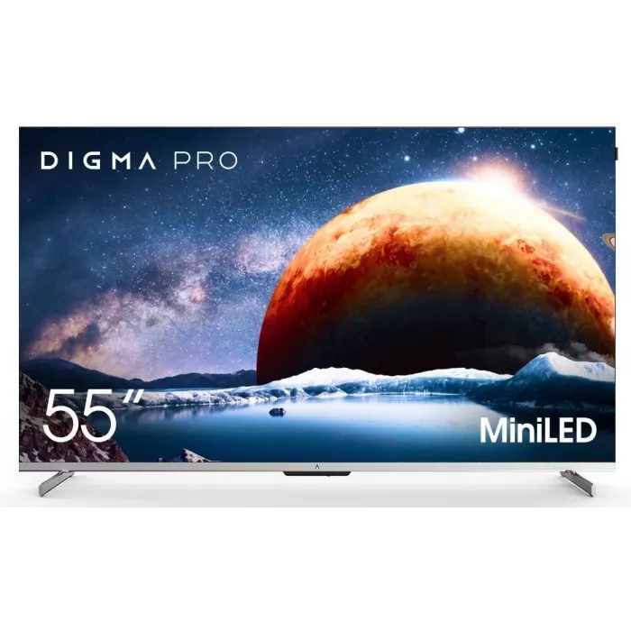 Телевизор QLED Digma Pro 55" Mini LED 55Q Google TV Frameless серебристый 4K Ultra HD 144Hz MEMC DVB-T DVB-T2 DVB-C DVB-S DVB-S2 USB WiFi Smart TV