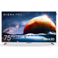 Телевизор QLED Digma Pro 75" Mini LED 75Q Google TV Frameless серебристый/серебристый 4K Ultra HD 144Hz MEMC DVB-T DVB-T2 DVB-C DVB-S DVB-S2 USB WiFi Smart TV
