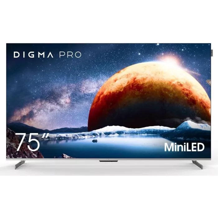 Телевизор QLED Digma Pro 75" Mini LED 75Q Google TV Frameless серебристый/серебристый 4K Ultra HD 144Hz MEMC DVB-T DVB-T2 DVB-C DVB-S DVB-S2 USB WiFi Smart TV