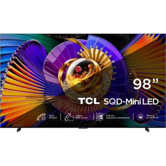 Телевизор QLED TCL 98" 98C7L SQD-Mini LED черный 4K Ultra HD 144Hz DVB-T DVB-T2 DVB-C DVB-S DVB-S2 USB WiFi Smart TV